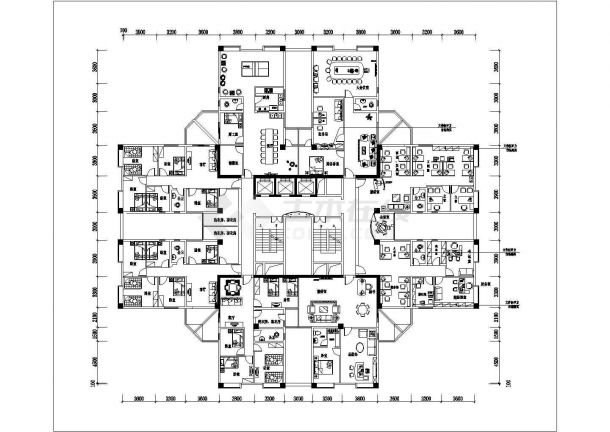 无锡市某高层住宅楼950平米8户型标准层装修施工设计CAD图纸-图二