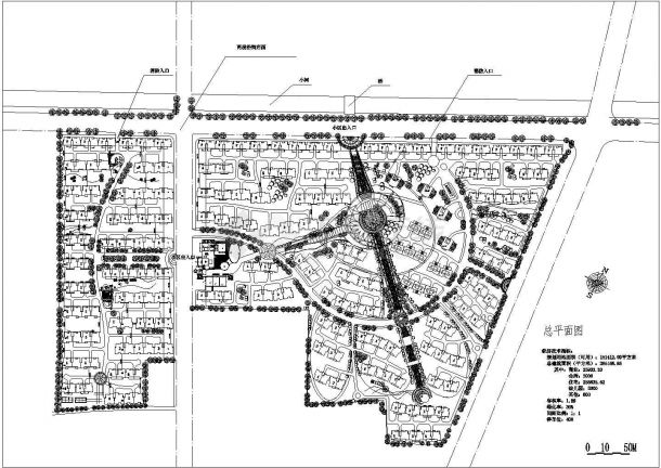 某规划用地面积151412.09平方米住宅小区规划设计cad施工总平面图（含经济技术指标）-图一