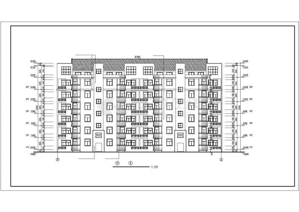 占地750平米7层砖混结构住宅楼全套平立剖面设计CAD图纸-图二