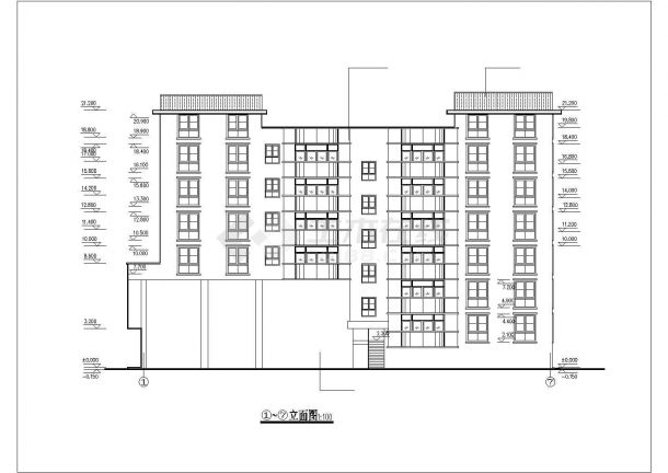 6100平米7层框架结构商住楼平立剖面设计CAD图纸（底层商用/含架空层）-图二