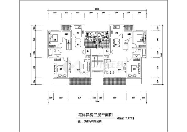 南京某别墅区4层砖混结构双拼别墅平面设计CAD图纸（每户420平米）-图二