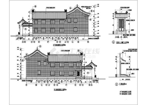 二层仿古四合院建筑施工cad图（带效果图，共九张）-图二