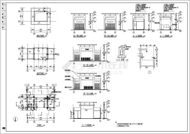 某民居小区大门建筑详细方案设计施工CAD图纸-图一