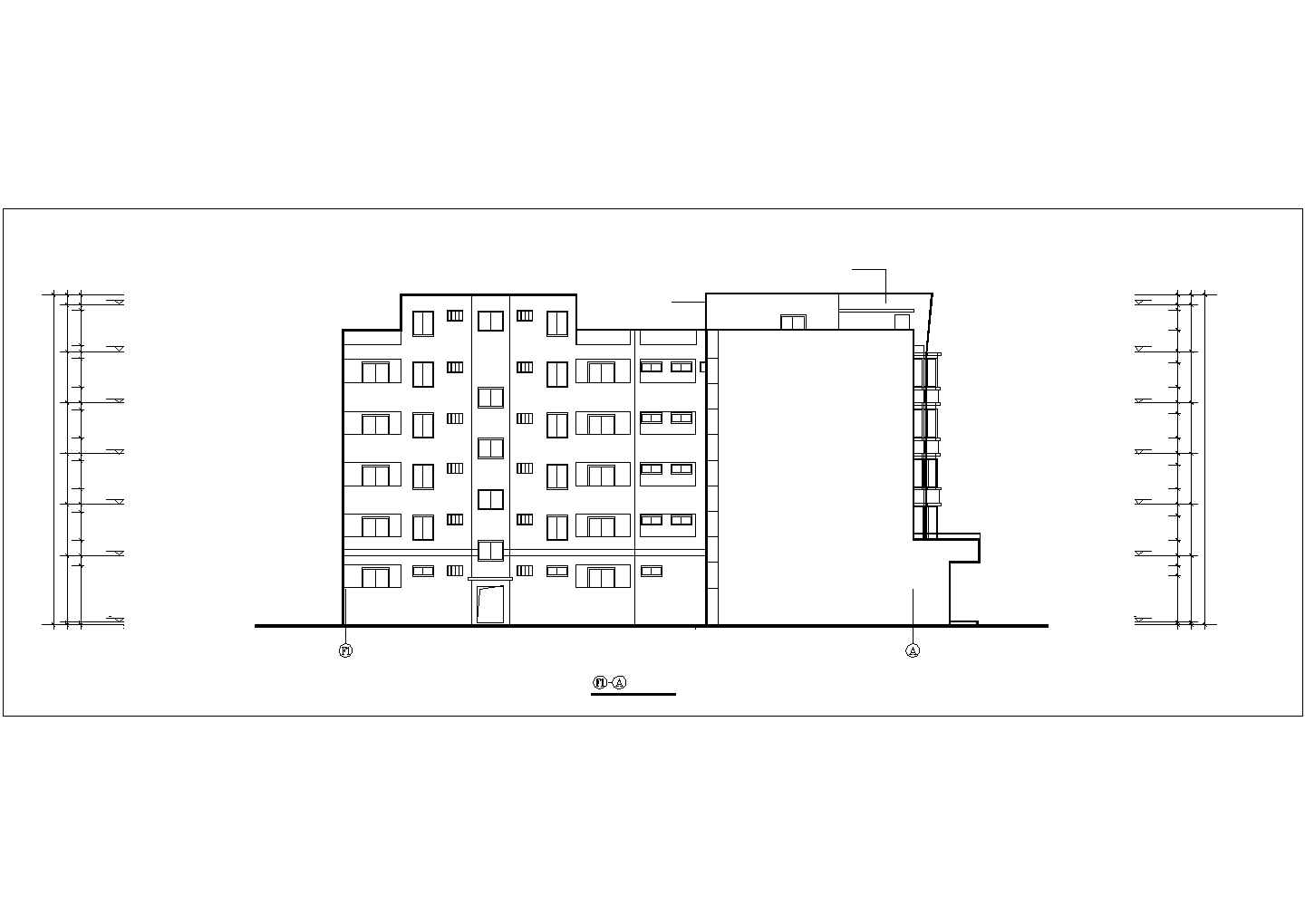 5900平米6层L型框架结构商住楼平立剖面设计CAD图纸（底层商用）