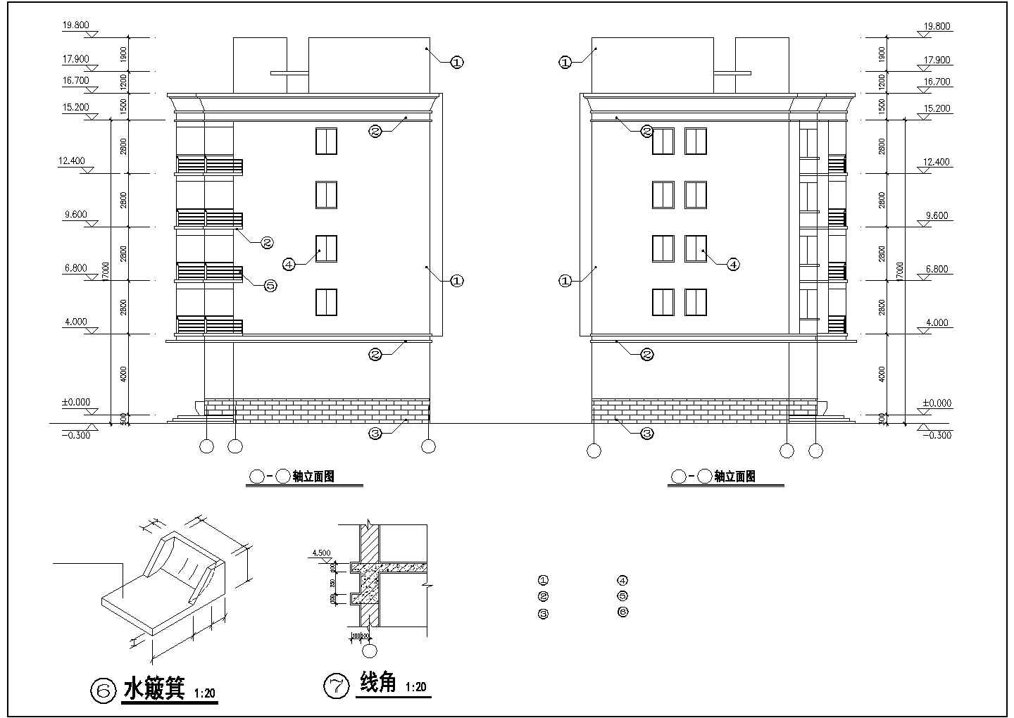 某中学2850平米五层砖混结构学生宿舍楼建筑设计CAD图纸（底层食堂）