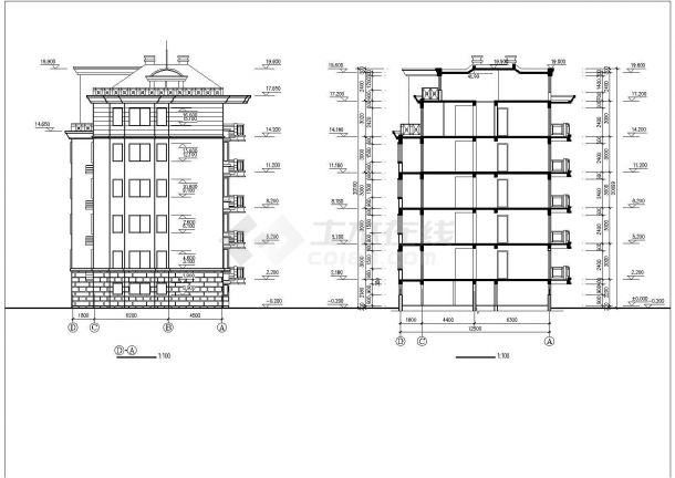 2700平米7层砖混结构住宅楼建筑设计CAD图纸（含阁楼和车库层）-图一