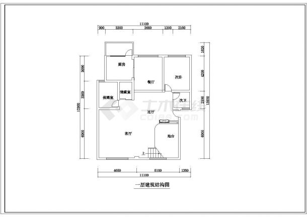 某二层两居室跃层户型室内装修设计cad方案施工图（甲级院设计）-图二