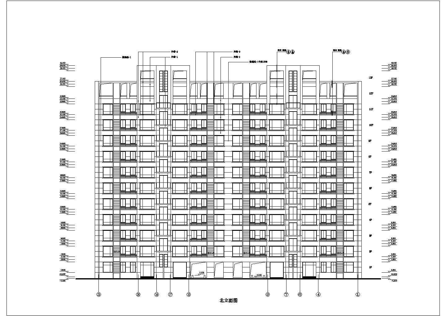 西安市某小区1万平米13层框架结构住宅楼平立剖面设计CAD图纸