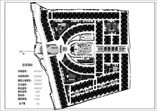 用地面积84776平方米别墅小区规划总平面图1张 含技术指标（某甲级院设计）-图一