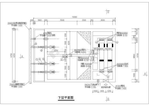 某沉井施工污水提升泵房设计cad工艺施工图-图二