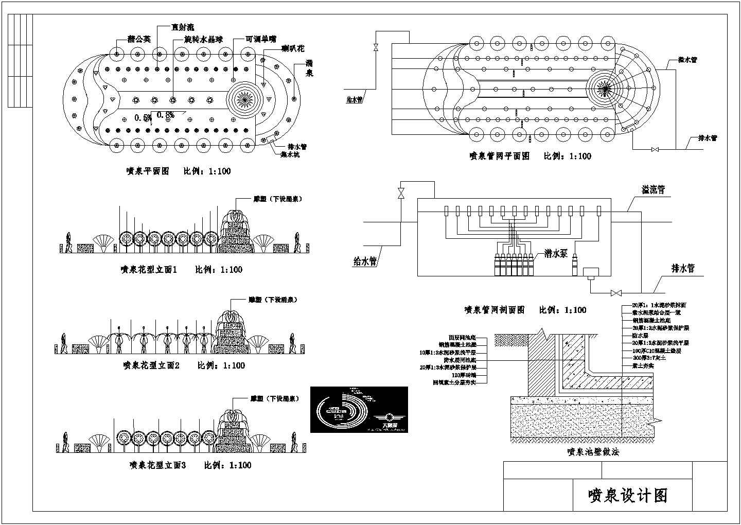 喷泉设计cad图（某甲级院设计）