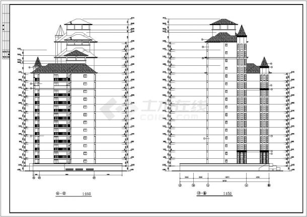 长春市某小区16层框剪结构住宅楼建筑设计CAD图纸（含天面层）-图一