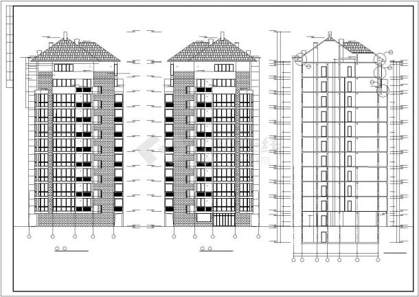 3100平米13层框架结构住宅楼建筑设计CAD图纸（含设备层和地下层）-图二