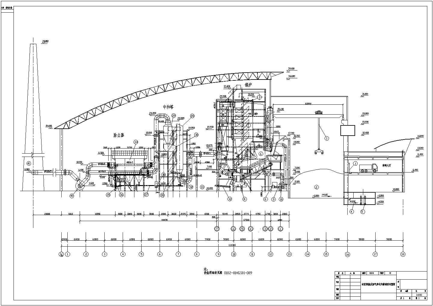 江苏某垃圾焚烧发电厂设计 cad工艺流程图（标注详细）