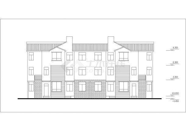 3层砖混结构双拼别墅平立剖面设计CAD图纸（180+188平米）-图一