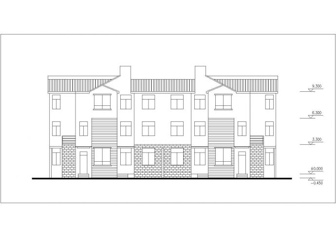 3层砖混结构双拼别墅平立剖面设计CAD图纸（180+188平米）_图1