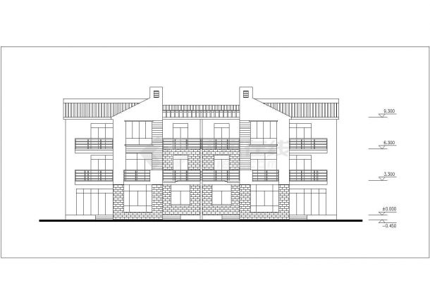3层砖混结构双拼别墅平立剖面设计CAD图纸（180+188平米）-图二