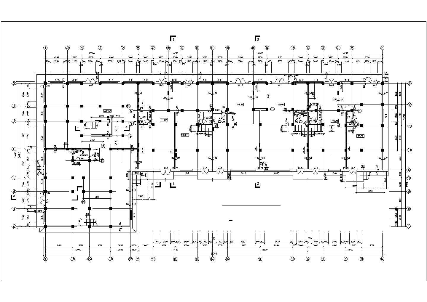 某小区7600平米6层框架结构商住楼平面设计CAD图纸（底层商用）