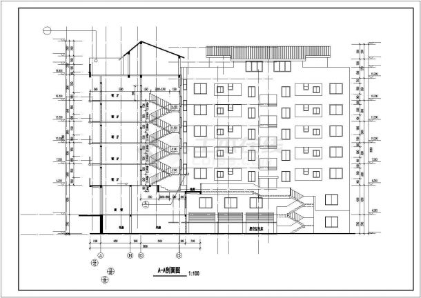3200平米左右七层底框结构商住楼平立剖面设计CAD图纸（底层商用）-图一