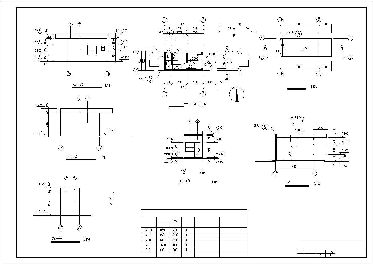 青岛市某集团公司20平米单层砖混结构门卫室建筑设计CAD图纸（2套方案）