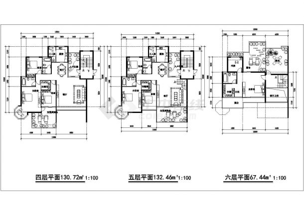 南京某小区740平米6层住宅楼平面设计CAD图纸（1梯1户）-图一