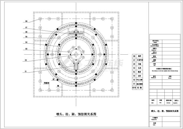 某五星酒店大门口旱喷泉水池全套施工cad图(含预留洞平面布置图)-图二