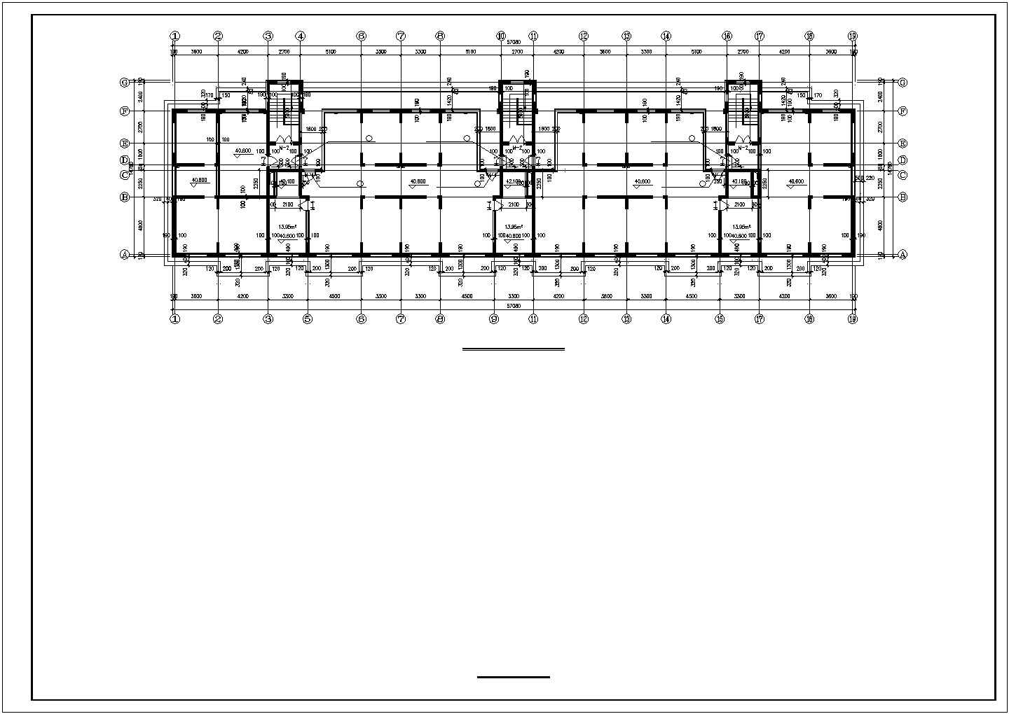 1万平米左右15层框架结构住宅楼平立剖面设计CAD图纸（含闷顶层）