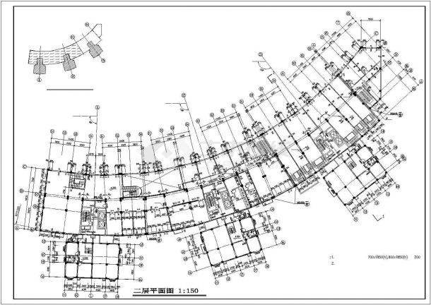 三栋15层框架结构临街连排商住楼平立剖面设计CAD图纸（1-2层商用）-图二