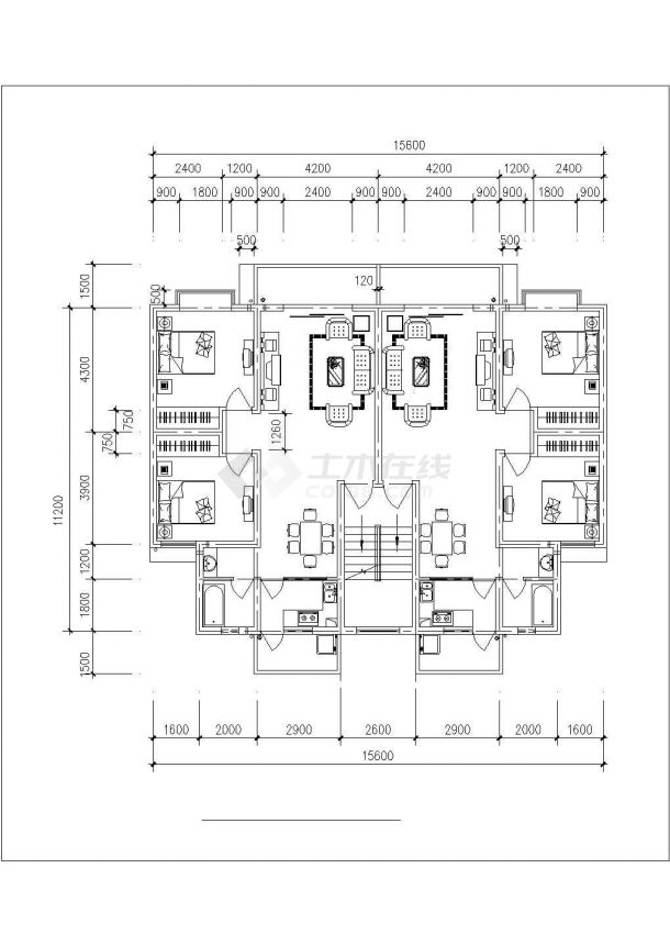 南昌市某新建小区4张住宅楼标准层平面设计CAD图纸（1层2户型）-图一