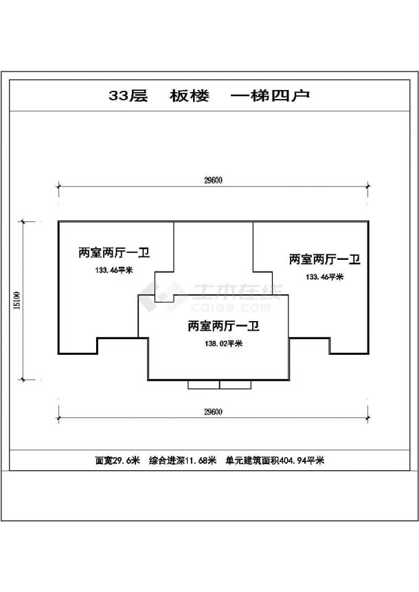北京金隅小区住宅505平米标准层户型设计CAD图纸（1梯3户）-图一