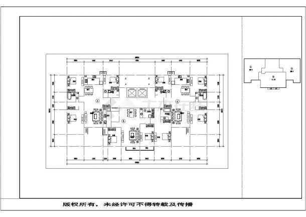 北京金隅小区住宅505平米标准层户型设计CAD图纸（1梯3户）-图二