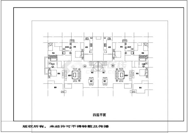 兰州鼎盛国际小区4+1层住宅楼平面设计CAD图纸（每层1梯2户）-图二