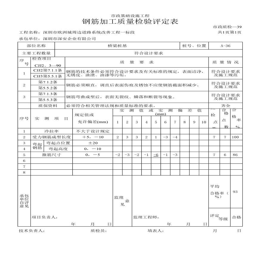 桩基钢筋加工质量检验评定表-图一