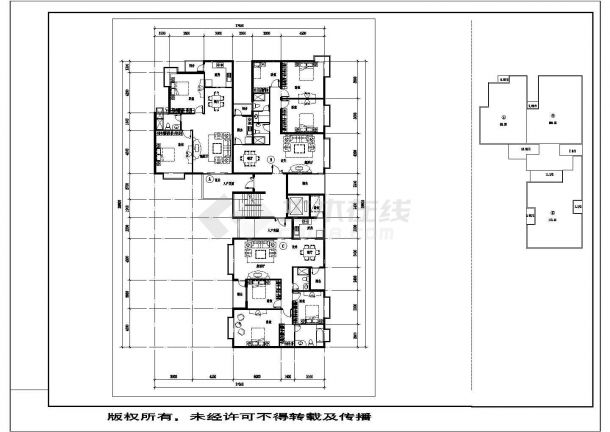 南通都市花园小区101+119+135平米标准层户型设计CAD图纸（1梯3户）-图二