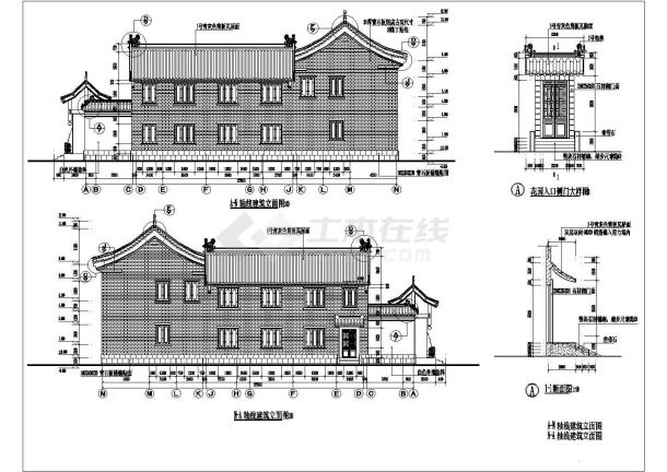 北京某二层仿古四合院建筑设计CAD施工图-图二