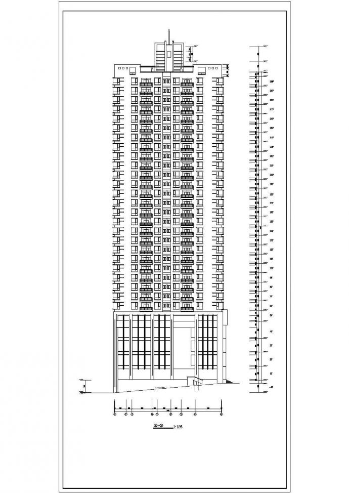 32层剪力墙结构商住楼平立剖面设计CAD图纸（1-5层商用/含机房水箱层）_图1