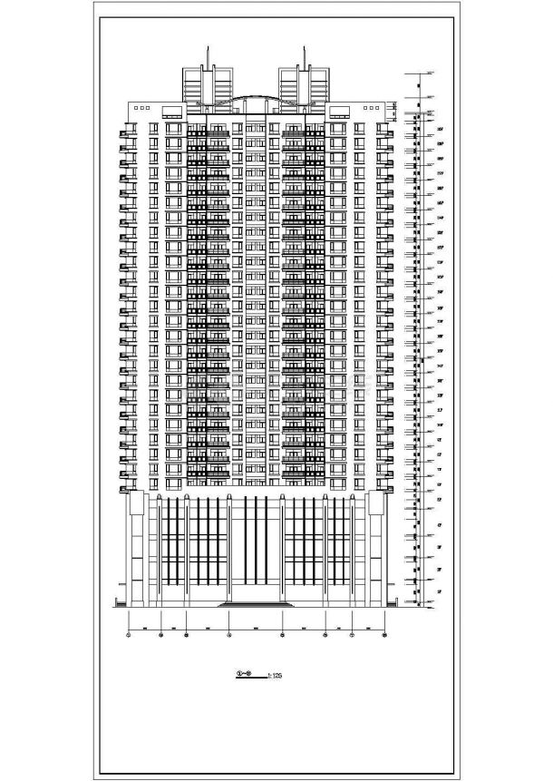 32层剪力墙结构商住楼平立剖面设计CAD图纸（1-5层商用/含机房水箱层）-图二