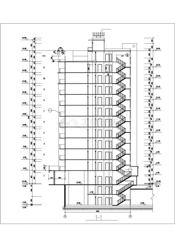 xx小区临街1万平米12层框架结构住宅楼平立剖面设计CAD图纸（底层商用）-图二