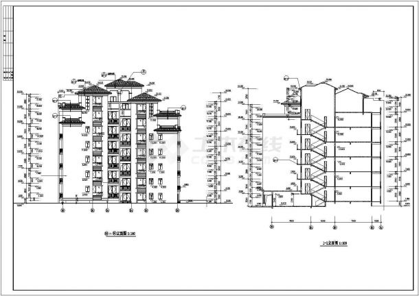 6300平米左右6+1层砖混结构住宅楼平立剖面设计CAD图纸（第六层复式）-图二
