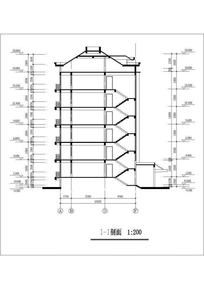 xxx小区3800平米7层砖混结构住宅楼建筑设计CAD图纸（底层车库/含阁楼）_图1