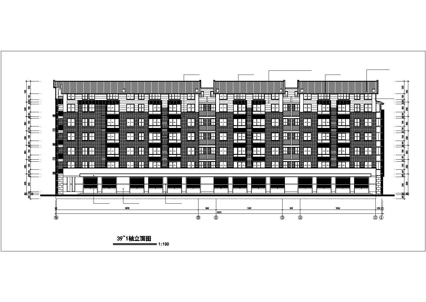 5100平米七层混合结构住宅楼平立剖面设计CAD图纸（和阁楼/底层商用）