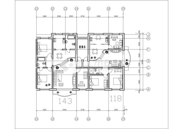 经典一梯两户住宅户型设计cad平面方案图纸-图一