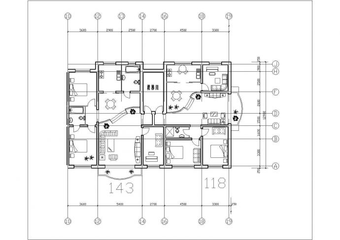 经典一梯两户住宅户型设计cad平面方案图纸_图1