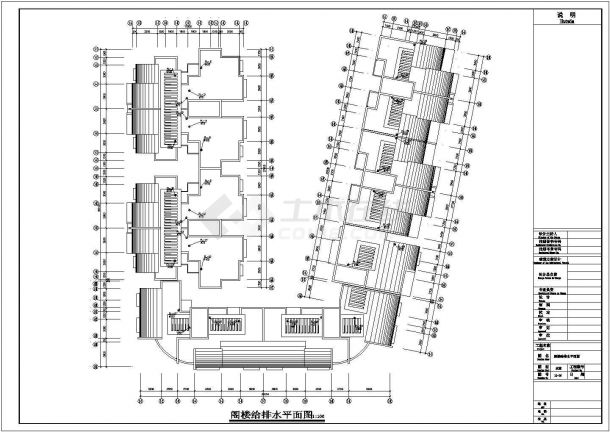 某7层U型(7单元1户2户)小区组团住宅楼给排水设计cad详细施工图-图一