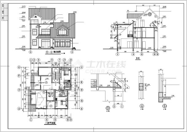 370平米3层砖混结构单体别墅全套建筑设计CAD图纸-图二