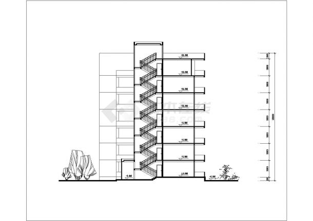 太原市某小区1600平米左右7层框混结构住宅楼平剖面设计CAD图纸-图二