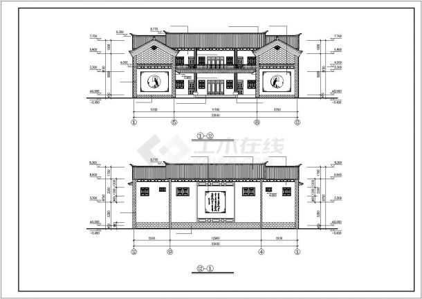 700平米2层框混结构四合院式民居别墅楼建筑设计CAD图纸-图一