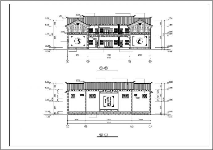 700平米2层框混结构四合院式民居别墅楼建筑设计CAD图纸_图1