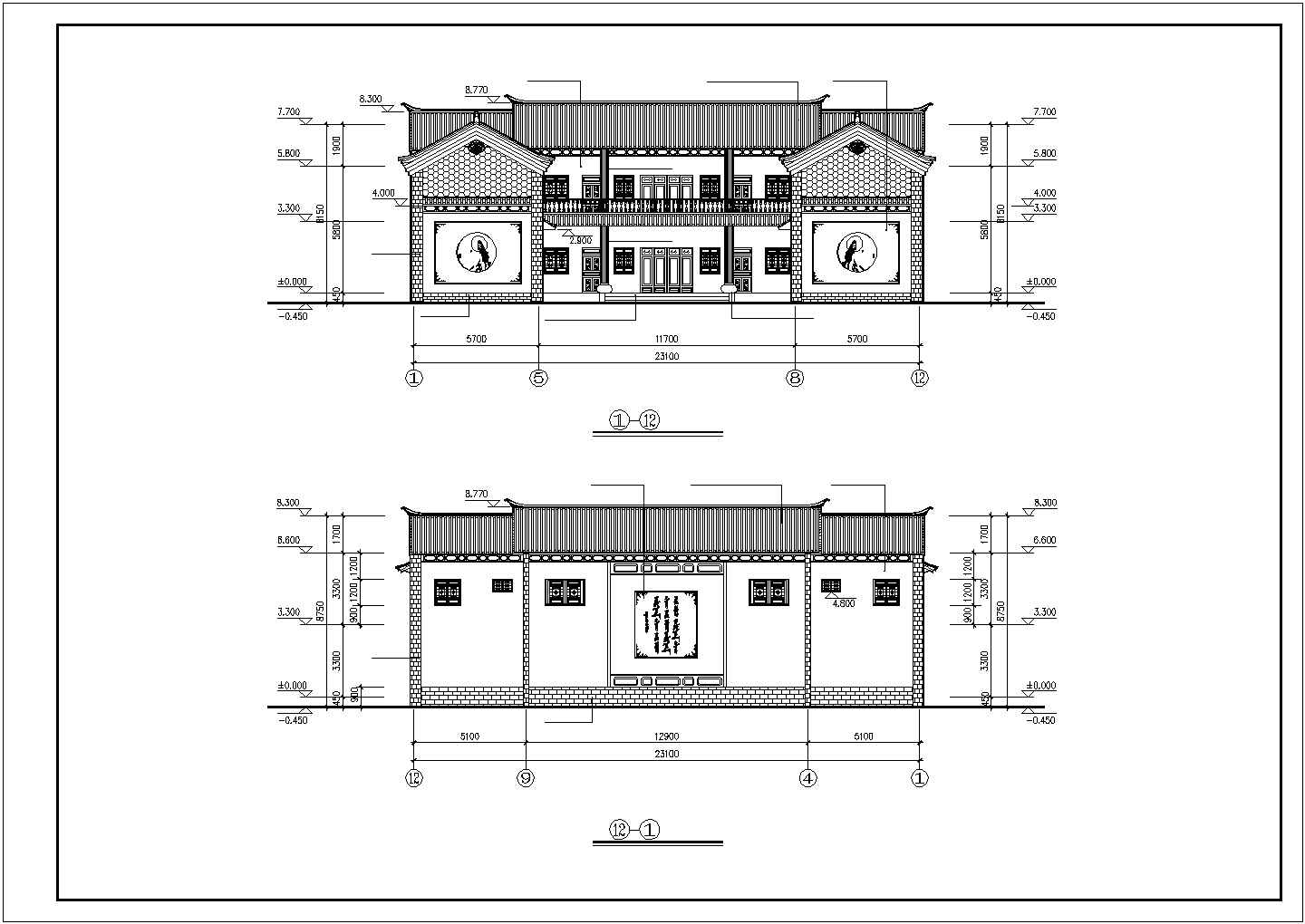 700平米2层框混结构四合院式民居别墅楼建筑设计CAD图纸