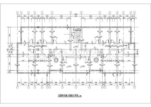 1700平米7层框架住宅楼平面设计CAD图纸（1层2户/含跃层和地下室）-图一